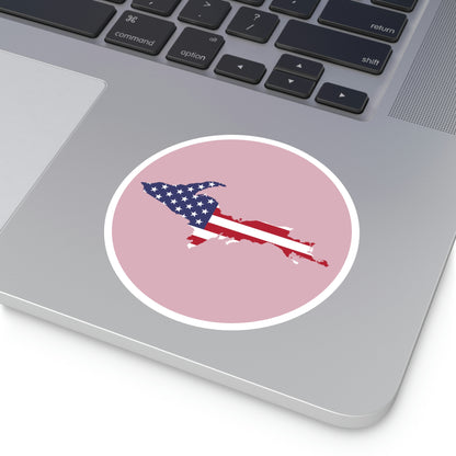 Michigan Upper Peninsula Round Stickers (Pink w/ UP USA Flag Outline) | Indoor\Outdoor