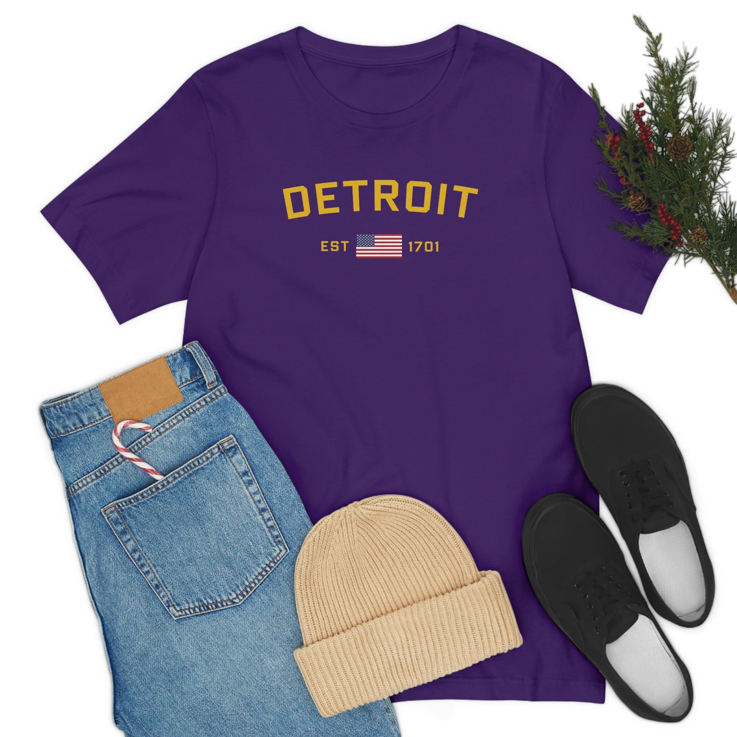 'Detroit Est 1701' T-Shirt (w/ United States Flag) | Unisex Standard Fit