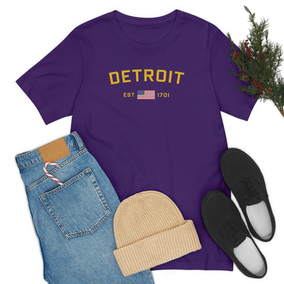 'Detroit Est 1701' T-Shirt (w/ United States Flag) | Unisex Standard Fit