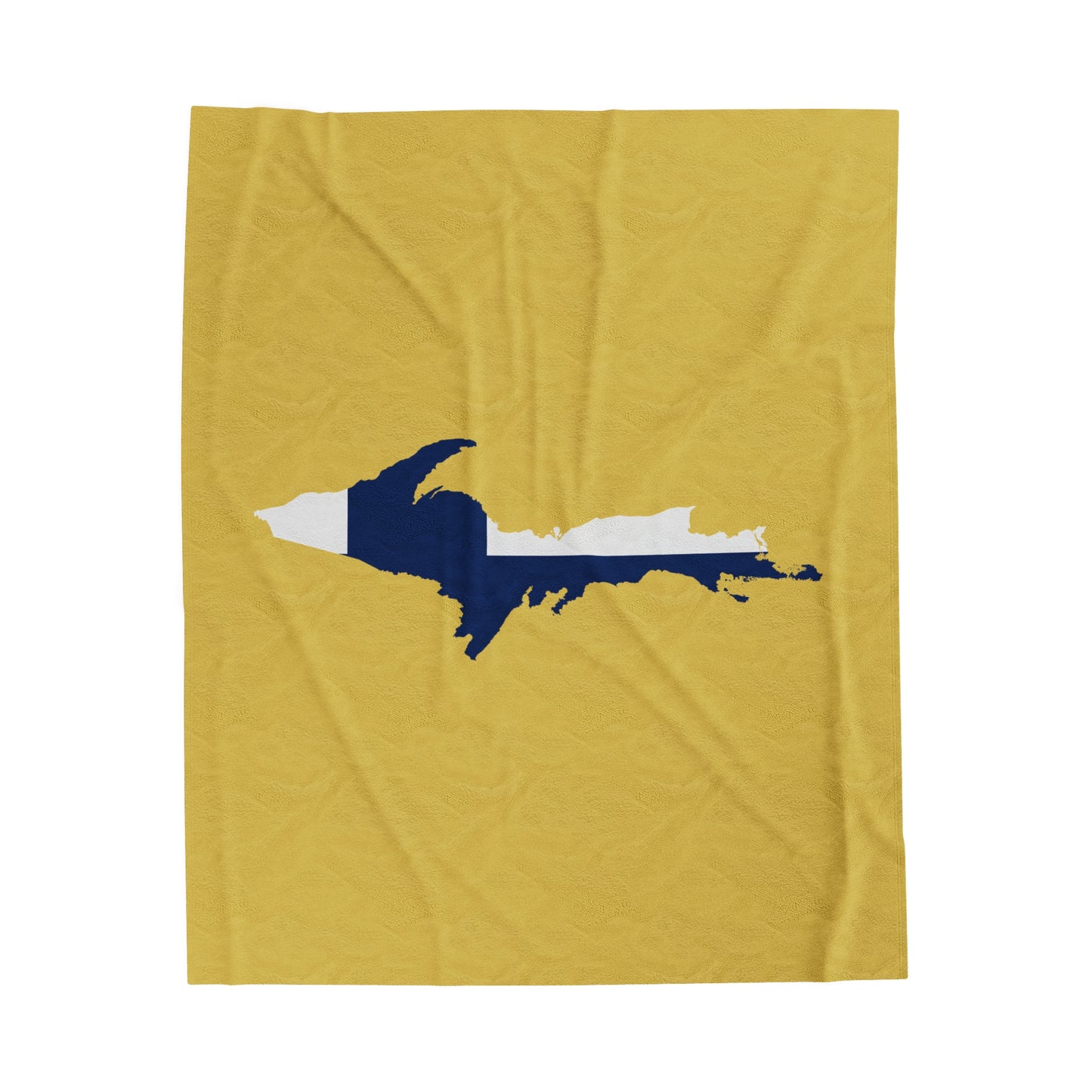 Michigan Upper Peninsula Plush Blanket (w/ UP Finland Flag Outline) | Plum Yellow