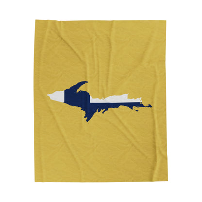 Michigan Upper Peninsula Plush Blanket (w/ UP Finland Flag Outline) | Plum Yellow