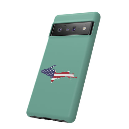 Michigan Upper Peninsula Tough Phone Case ('64 Metallic Mint Green w/ UP USA Flag Outline) | Samsung & Pixel Android