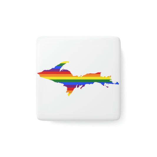 Michigan Upper Peninsula Porcelain Magnet (w/ UP Pride Flag Outline)