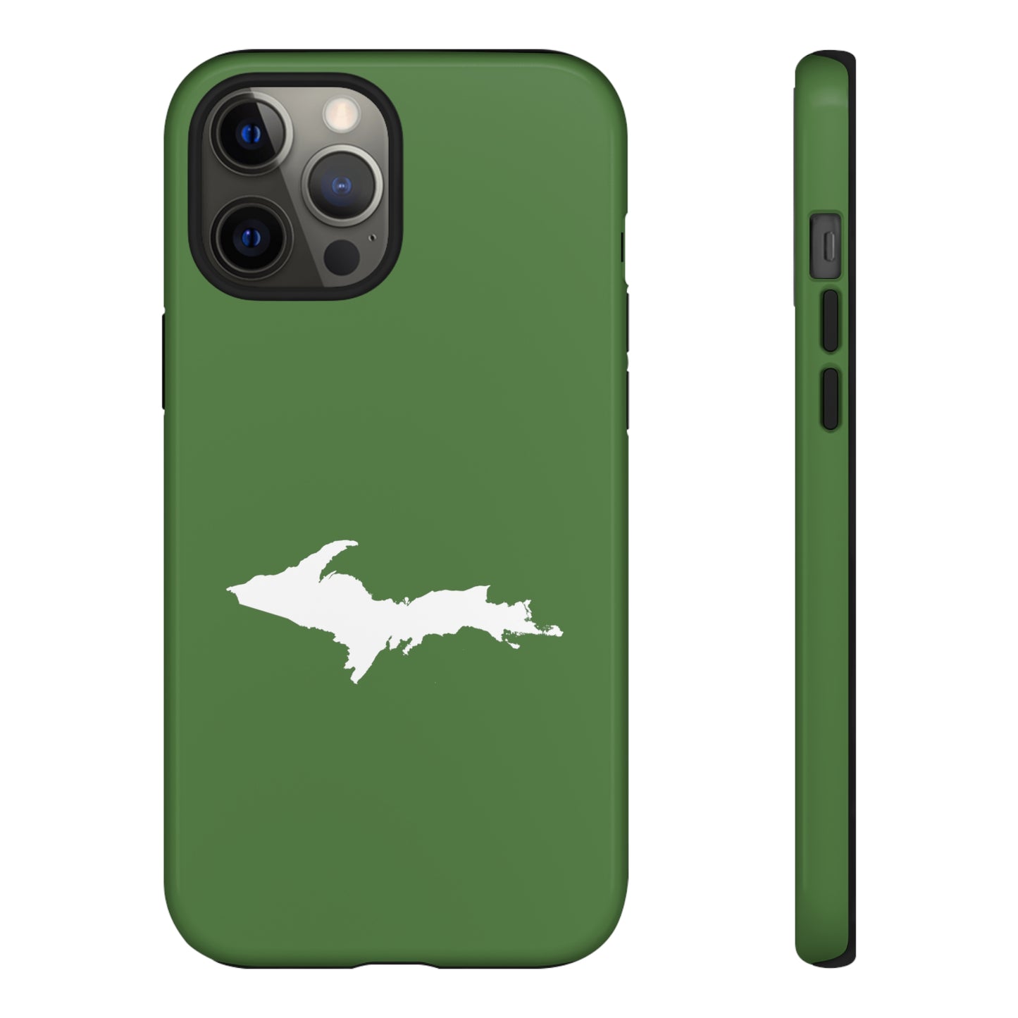 Michigan Upper Peninsula Tough Phone Case (Pine Green w/ UP Outline) | Apple iPhone