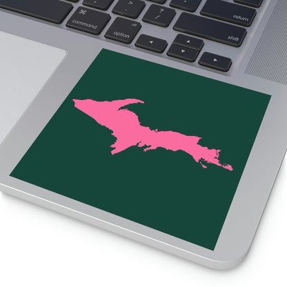 Michigan Upper Peninsula Square Sticker (Green w/ Pink UP Outline) | Indoor/Outdoor