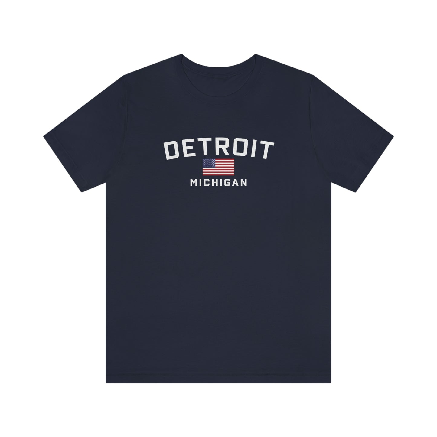 'Detroit Michigan' T-Shirt (w/USA Flag Outline) | Unisex Standard Fit