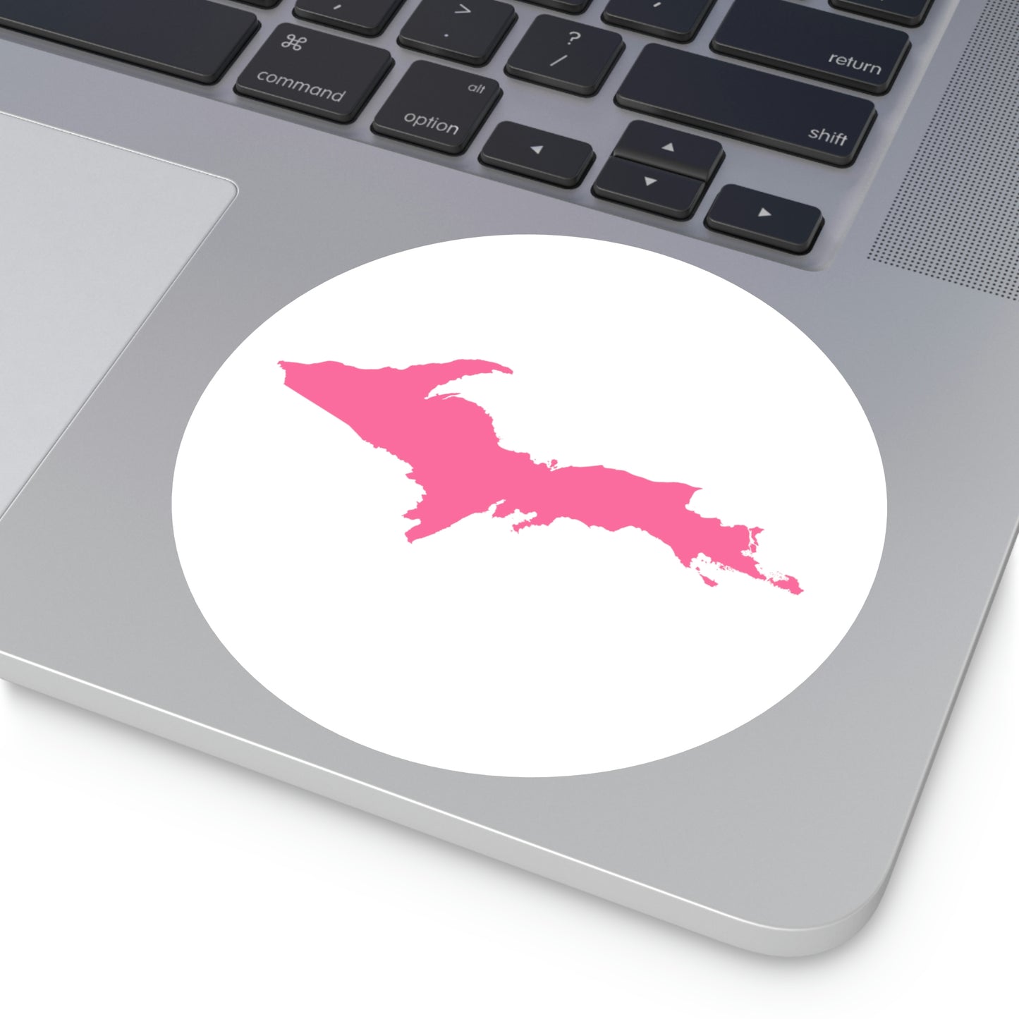 Michigan Upper Peninsula Round Stickers (w/ Pink UP Outline) | Indoor\Outdoor