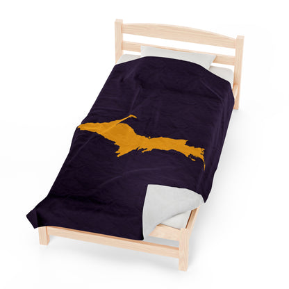 Michigan Upper Peninsula Plush Blanket (w/ Gold UP Outline) | Blackcurrant Color