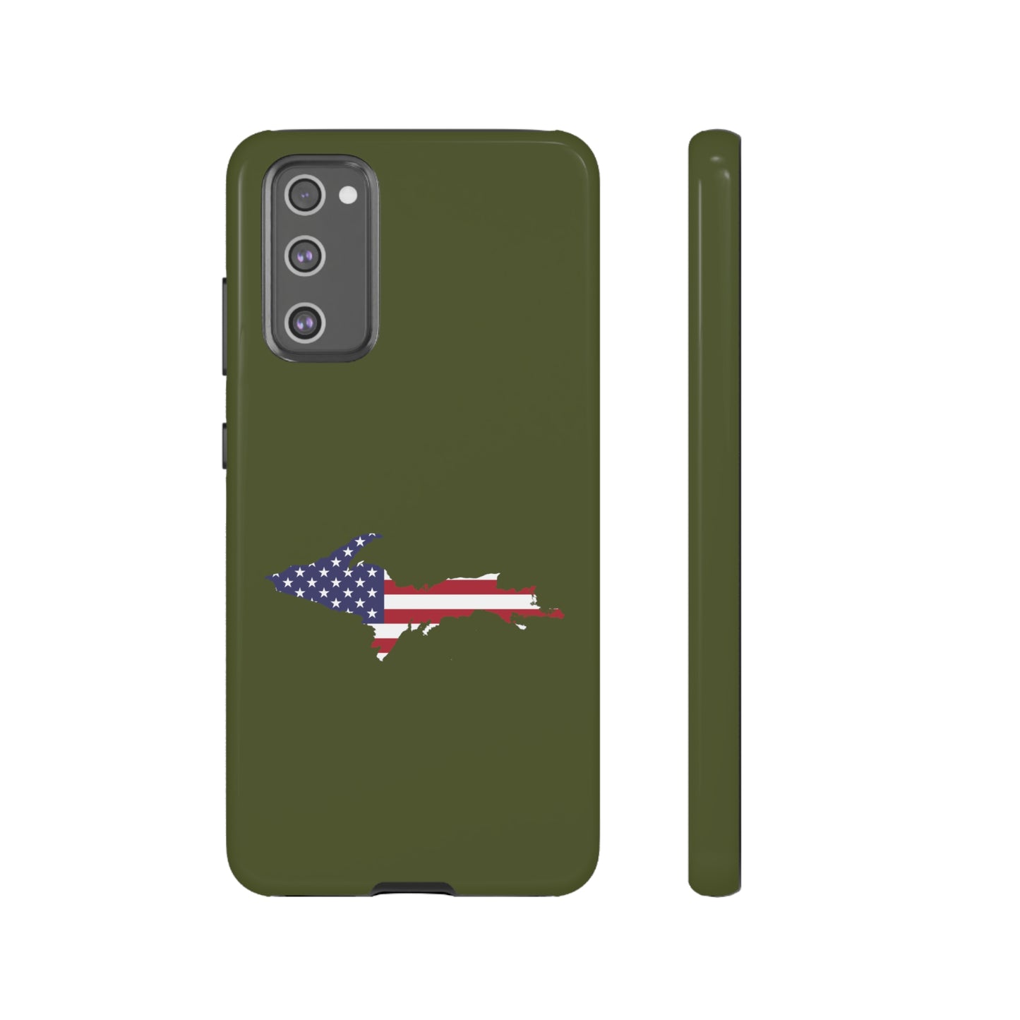 Michigan Upper Peninsula Tough Phone Case (Army Green w/ UP USA Flag Outline) | Samsung & Pixel Android