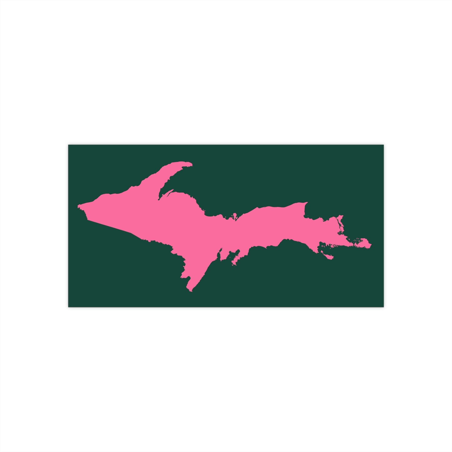 Michigan Upper Peninsula Bumper Sticker (w/ Pink UP Outline) | Green Background