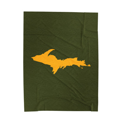 Michigan Upper Peninsula Plush Blanket (w/ Gold UP Outline) | Army Green