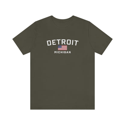 'Detroit Michigan' T-Shirt (w/USA Flag Outline) | Unisex Standard Fit