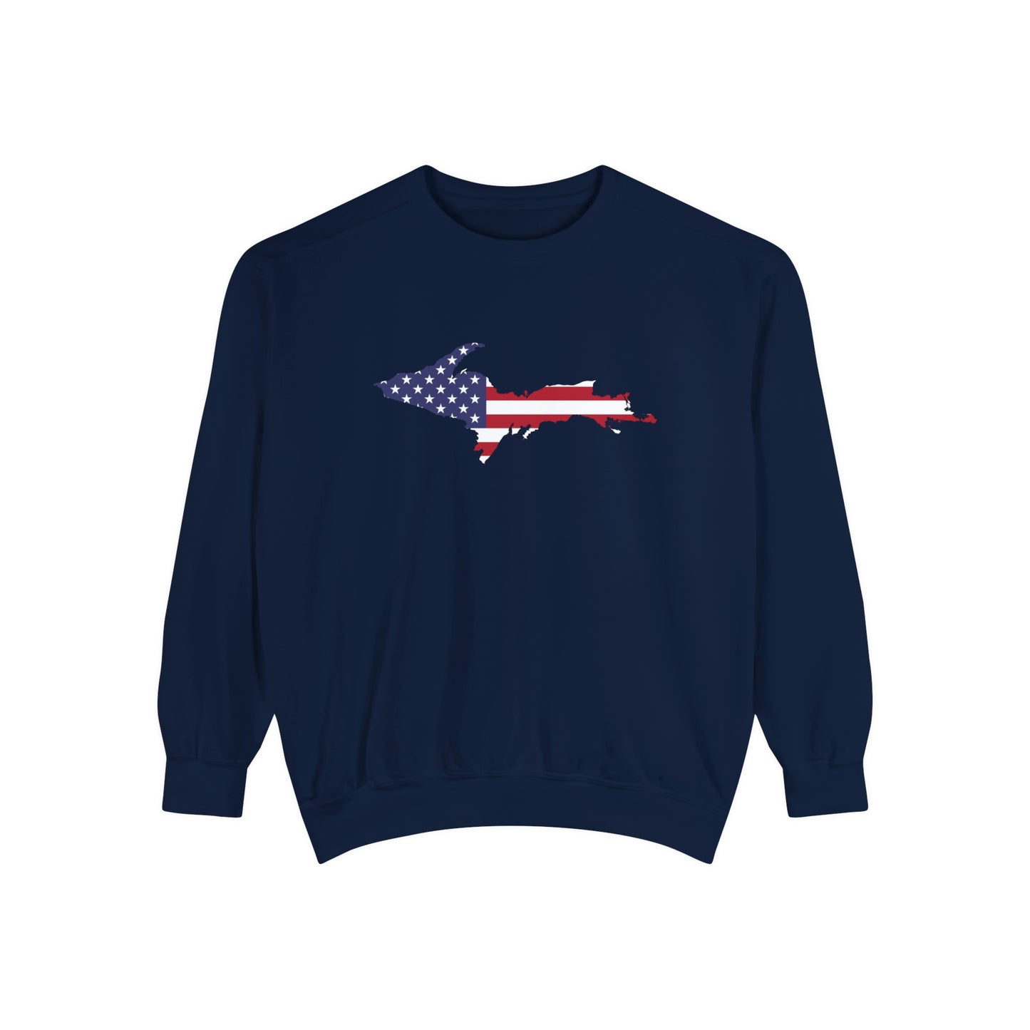 Michigan Upper Peninsula Sweatshirt (w/ UP USA Flag Outline) | Unisex Garment Dyed