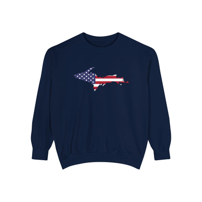 Michigan Upper Peninsula Sweatshirt (w/ UP USA Flag Outline) | Unisex Garment Dyed