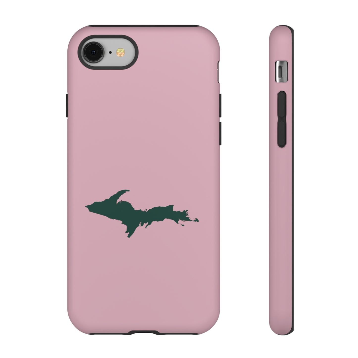 Michigan Upper Peninsula Tough Phone Case (Pink w/ Green UP Outline) | Apple iPhone