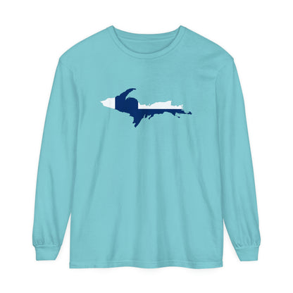 Michigan Upper Peninsula Garment-Dyed T-Shirt (w/ UP Finland Flag Outline) | Unisex Long Sleeve