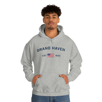 'Grand Haven EST 1835' Hoodie (w/USA Flag Outline) | Unisex Standard