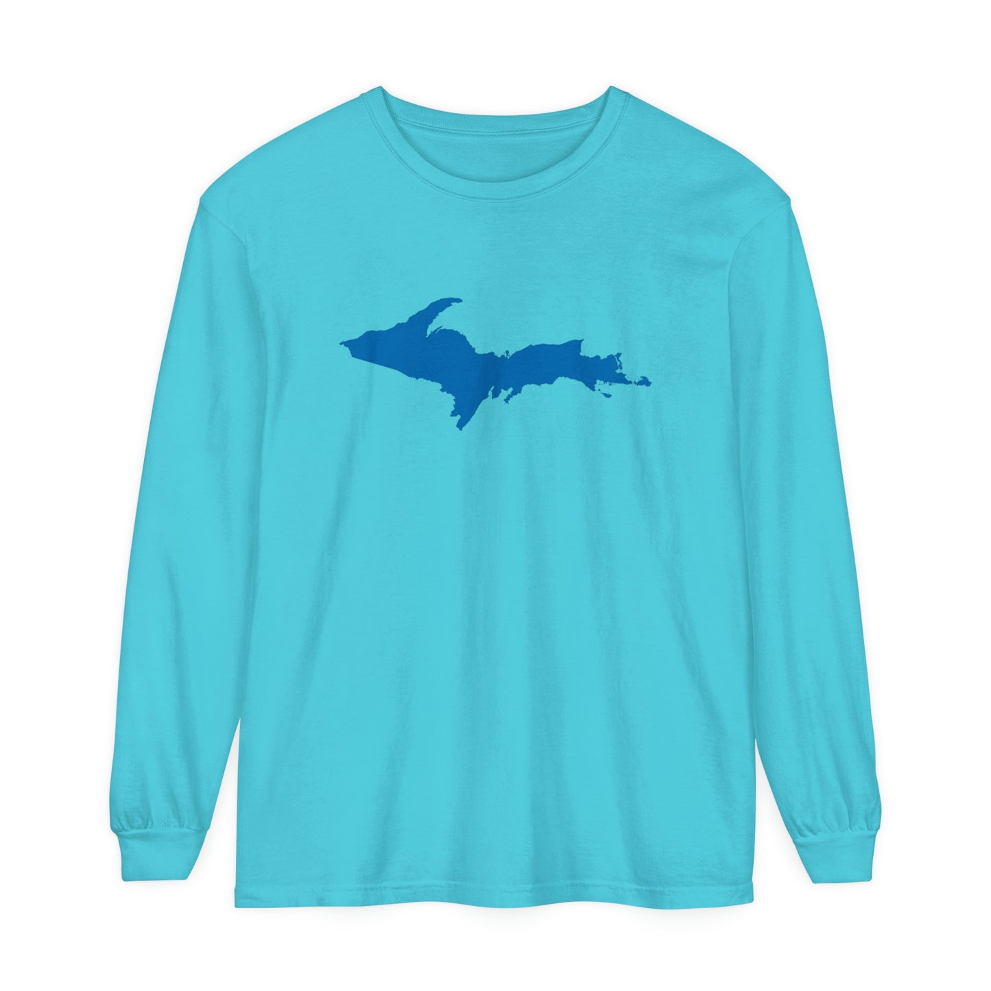 Michigan Upper Peninsula Garment-Dyed T-Shirt (w/ Azure UP Outline) | Unisex Long Sleeve