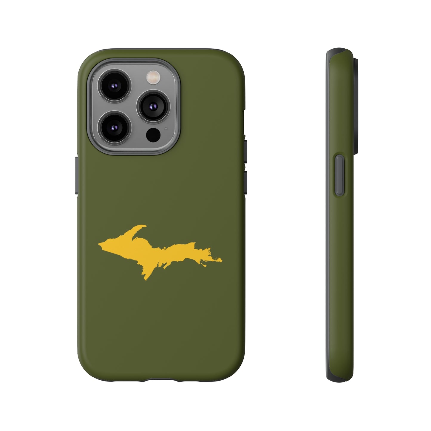 Michigan Upper Peninsula Tough Phone Case (Army Green w/ Gold UP Outline) | Apple iPhone