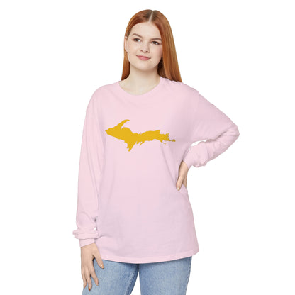 Michigan Upper Peninsula Garment-Dyed T-Shirt (w/ Gold UP Outline) | Unisex Long Sleeve