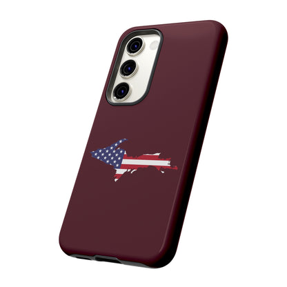 Michigan Upper Peninsula Tough Phone Case (Old Mission Burgundy w/ UP USA Flag Outline) | Samsung & Pixel Android