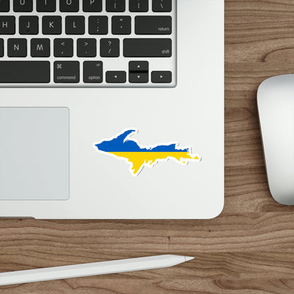 Michigan Upper Peninsula Die Cut Stickers (w/ UP Ukraine Flag Outline) | Indoor/Outdoor