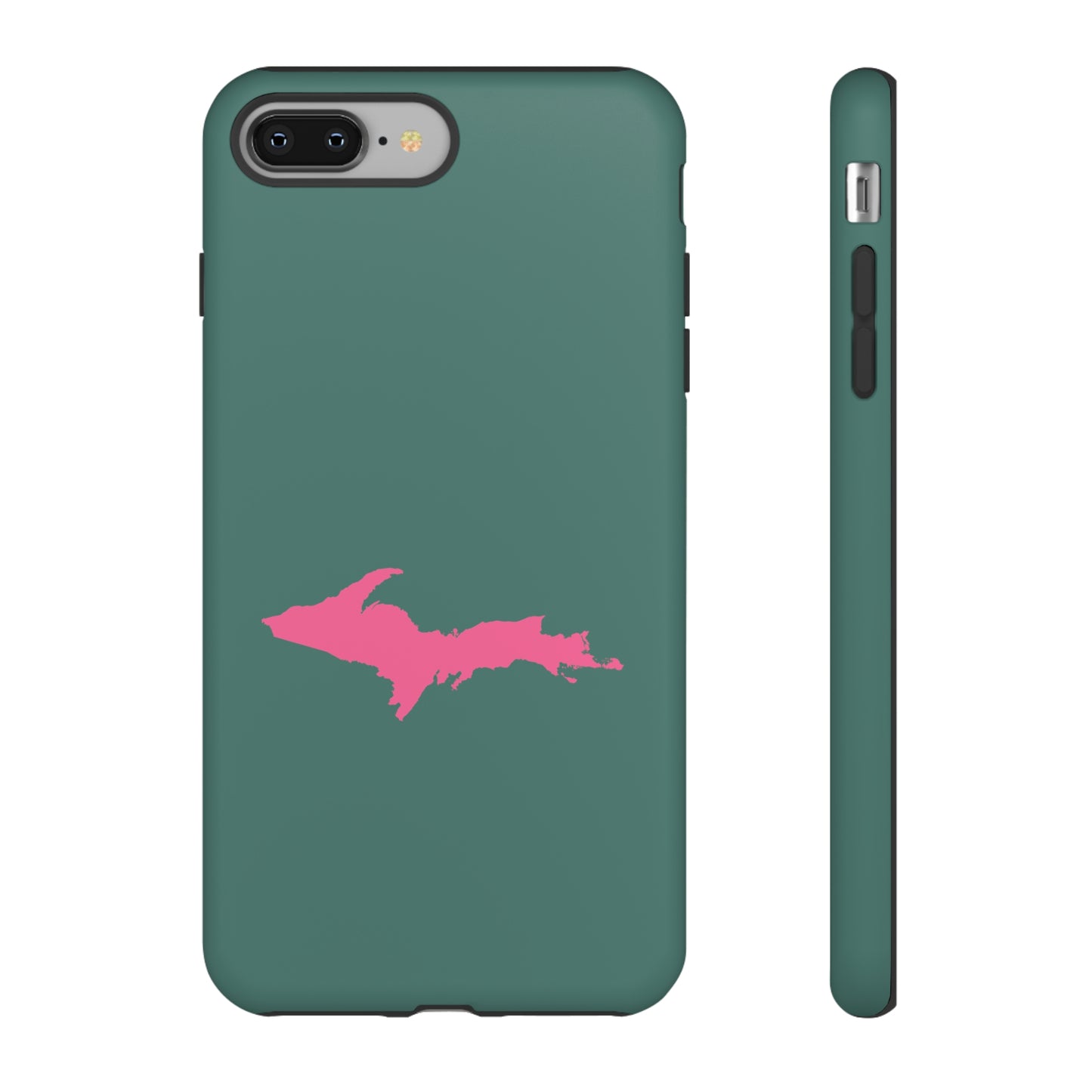 Michigan Upper Peninsula Tough Phone Case (Copper Green w/ Pink UP Outline) | Apple iPhone