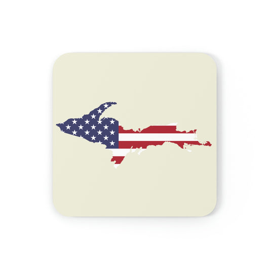 Michigan Upper Peninsula Coaster Set (Ivory Color w/ UP USA Flag Outline) | Corkwood - 4 pack
