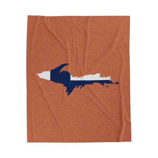 Michigan Upper Peninsula Plush Blanket (w/ UP Finland Flag Outline) | Copper Color