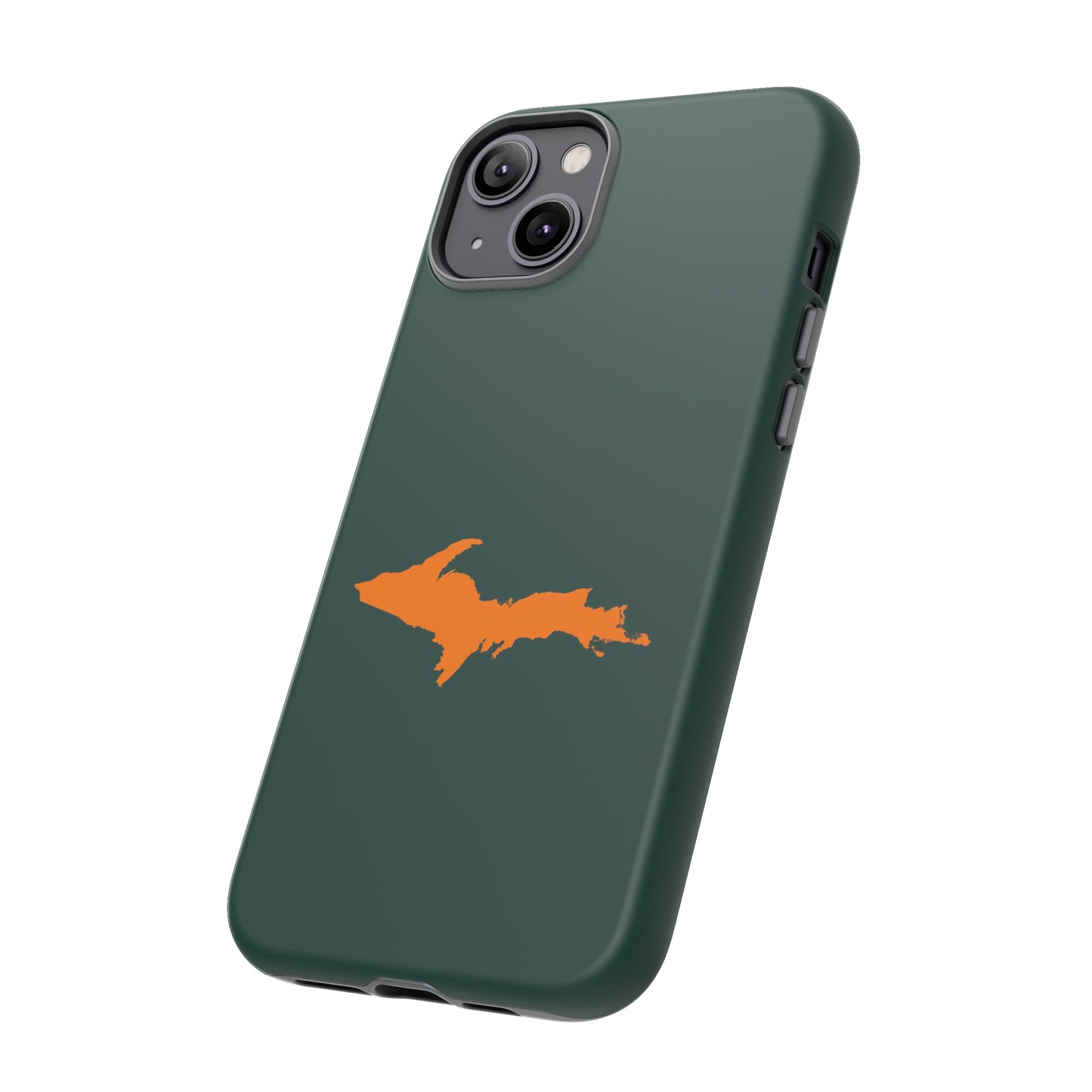 Michigan Upper Peninsula Tough Phone Case (Green w/ Orange UP Outline) | Apple iPhone