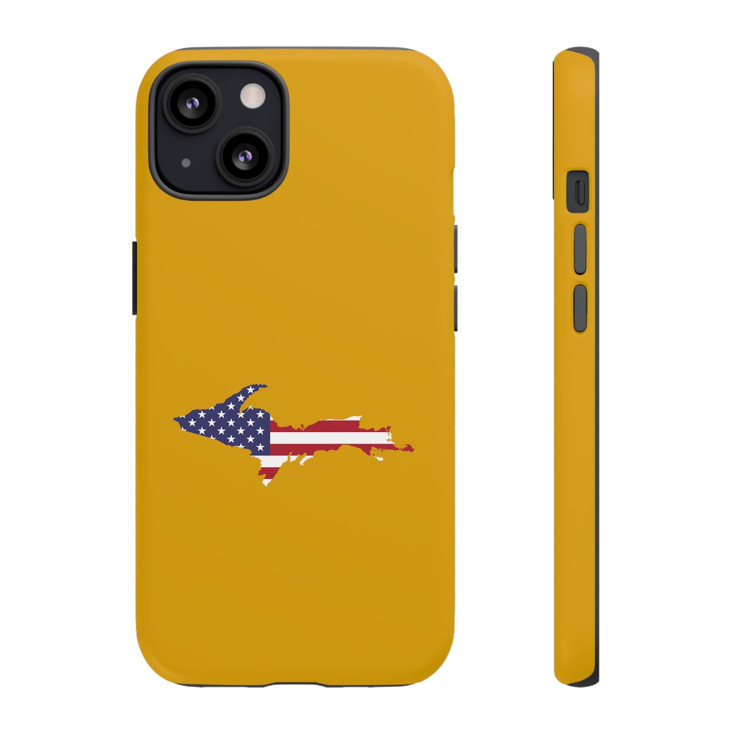 Michigan Upper Peninsula Tough Phone Case (Gold w/ UP USA Flag Outline) | Apple iPhone