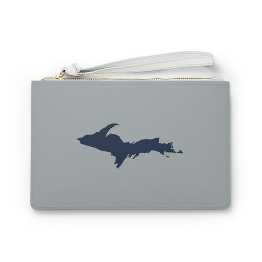 Michigan Upper Peninsula Clutch Bag (Silver Color w/ Navy UP Outline)