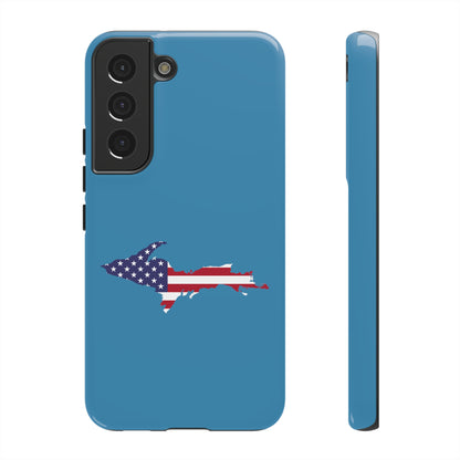 Michigan Upper Peninsula Tough Phone Case (Lake Michigan Blue w/ UP USA Flag Outline) | Samsung & Pixel Android