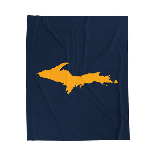 Michigan Upper Peninsula Plush Blanket (w/ Gold UP Outline) | Navy