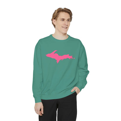 Michigan Upper Peninsula Sweatshirt (w/ Pink UP Outline) | Unisex Garment Dyed