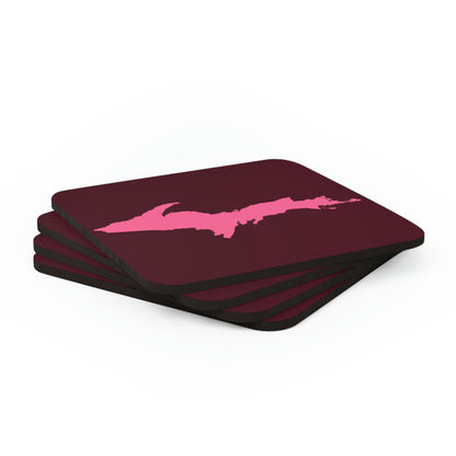 Michigan Upper Peninsula Coaster Set (Pinot Red w/ Pink UP Outline) | Corkwood - 4 pack