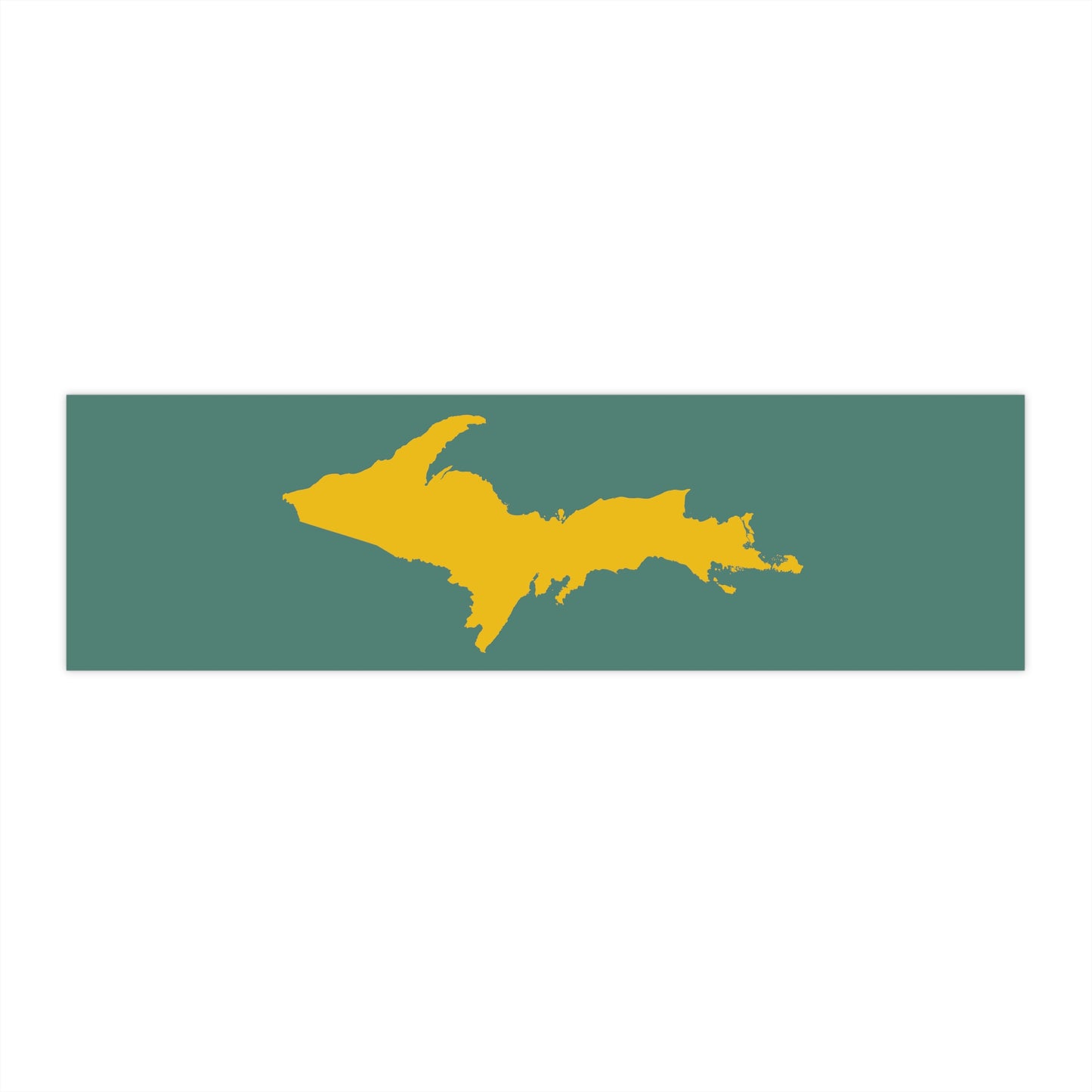 Michigan Upper Peninsula Bumper Sticker (w/ Gold UP Outline) | Copper Green Background