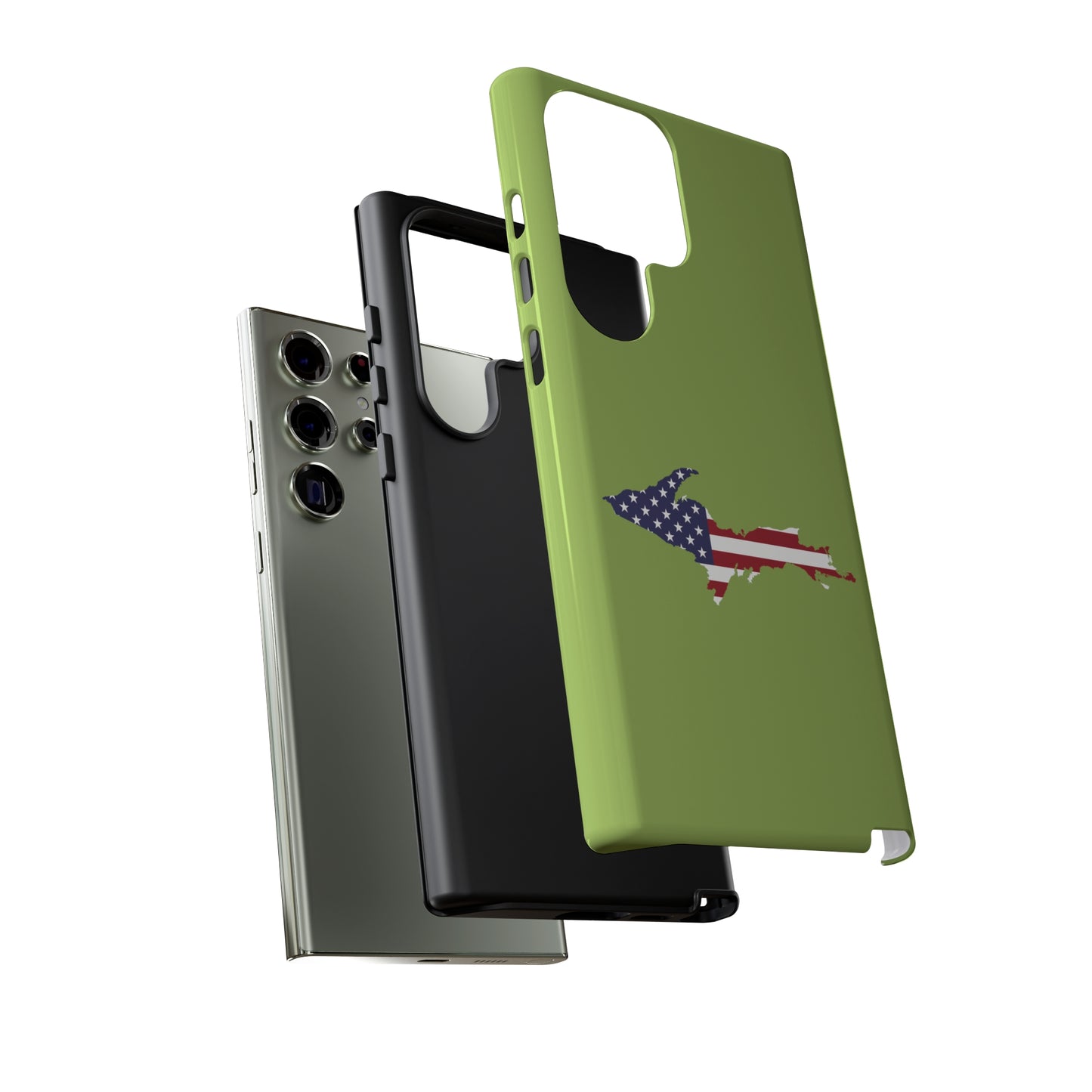 Michigan Upper Peninsula Tough Phone Case (Gooseberry Green w/ UP USA Flag Outline) | Samsung & Pixel Android