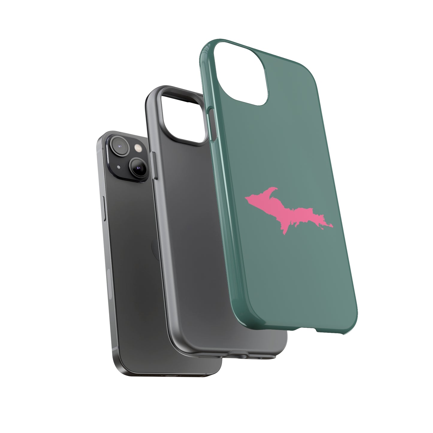 Michigan Upper Peninsula Tough Phone Case (Copper Green w/ Pink UP Outline) | Apple iPhone