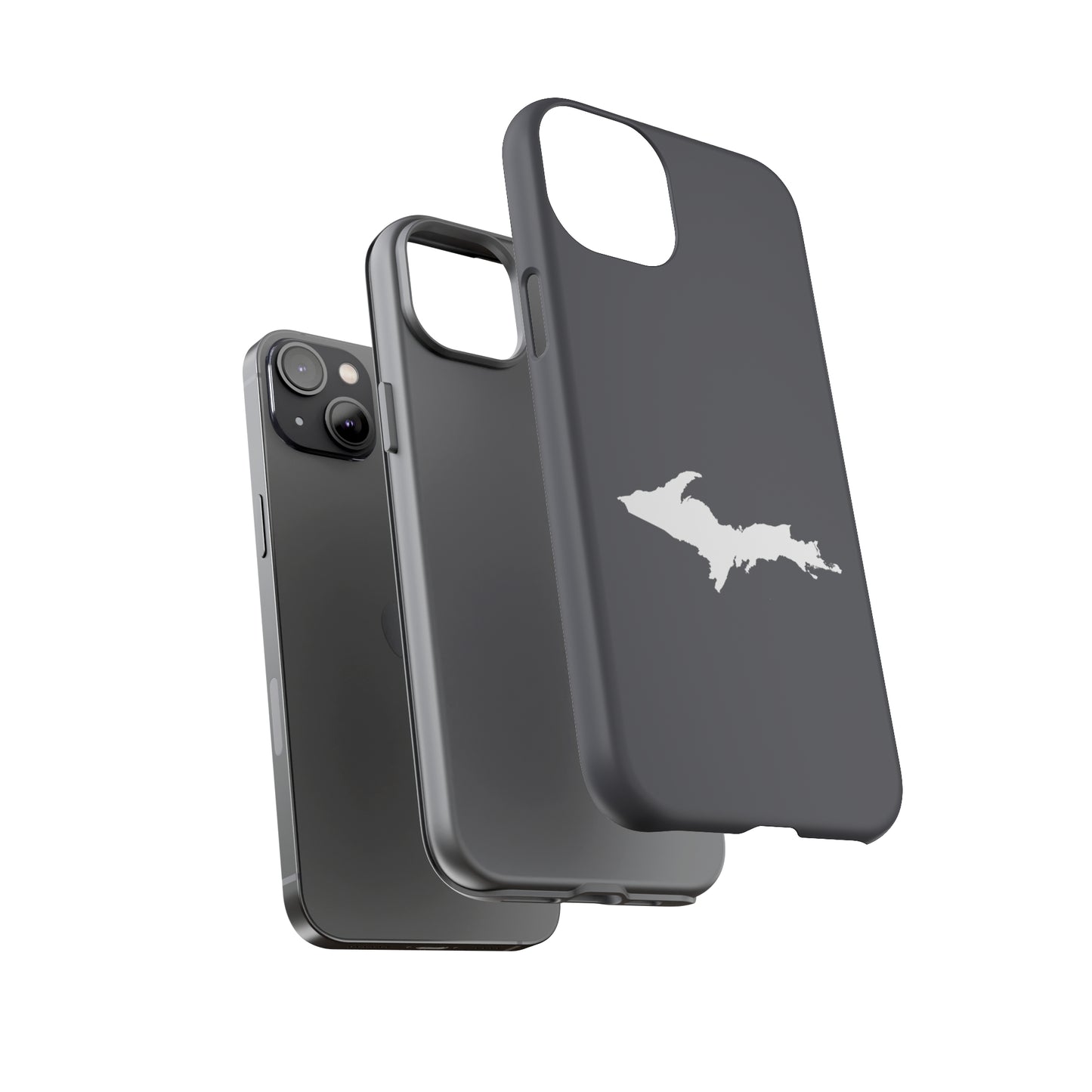 Michigan Upper Peninsula Tough Phone Case (Iron Ore Grey w/ UP Outline) | Apple iPhone