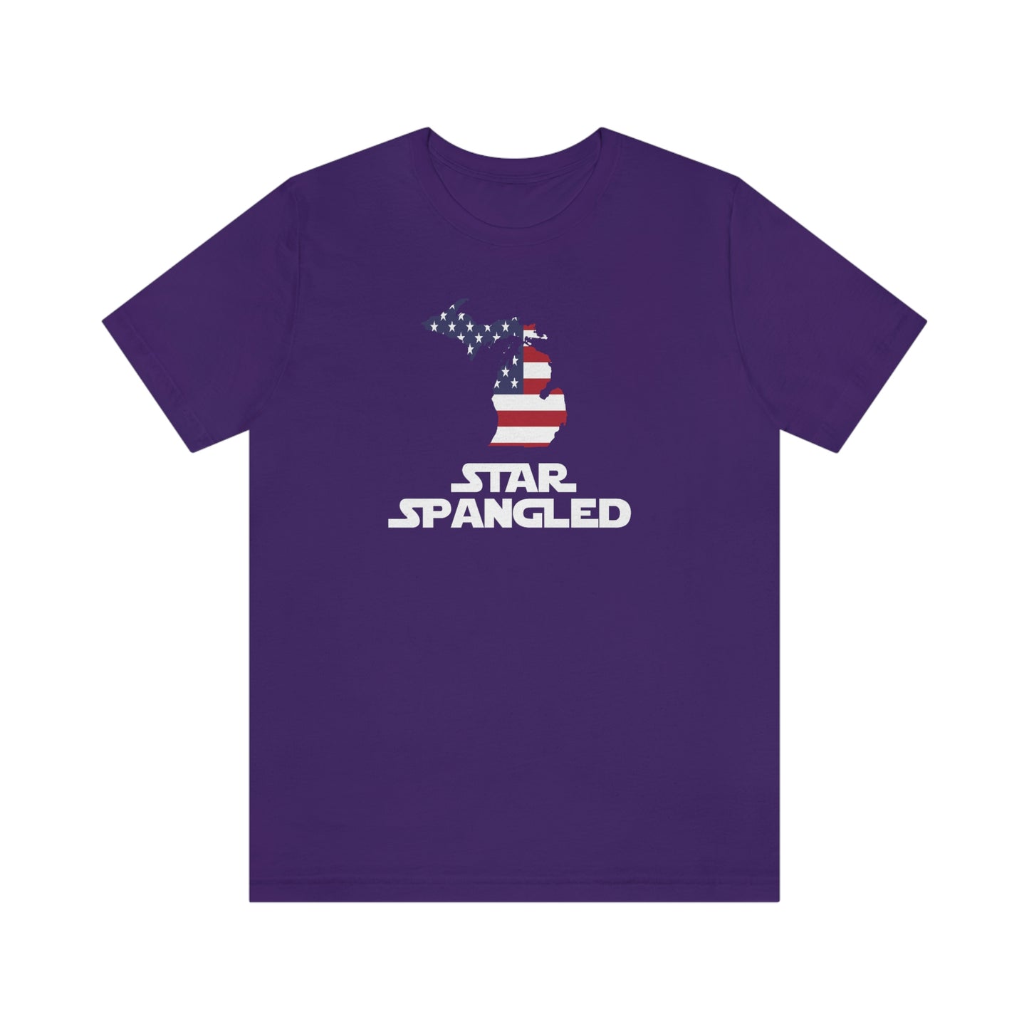 Michigan 'Star Spangled' T-Shirt (Epic Sci Fi Font w/ MI USA Flag Outline) | Unisex Standard Fit