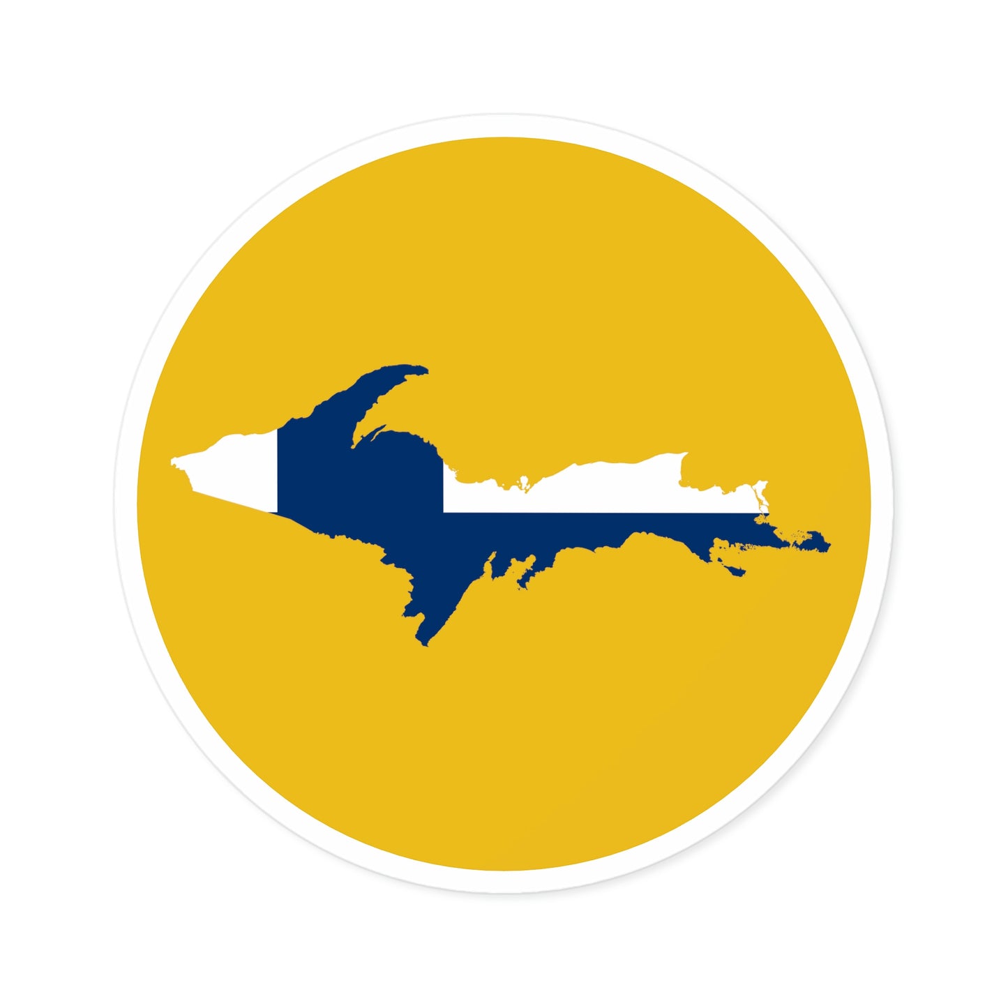 Michigan Upper Peninsula Round Stickers (Gold w/ UP Finland Flag Outline) | Indoor\Outdoor