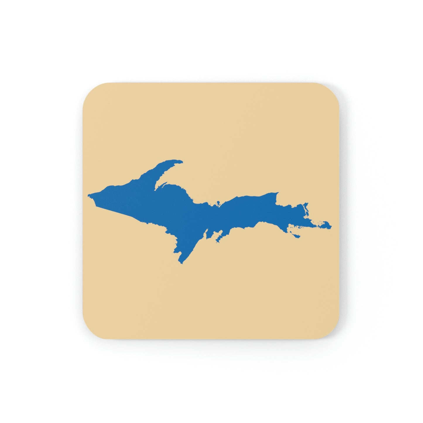 Michigan Upper Peninsula Coaster Set (Maple Color w/ Azure UP Outline) | Corkwood - 4 pack