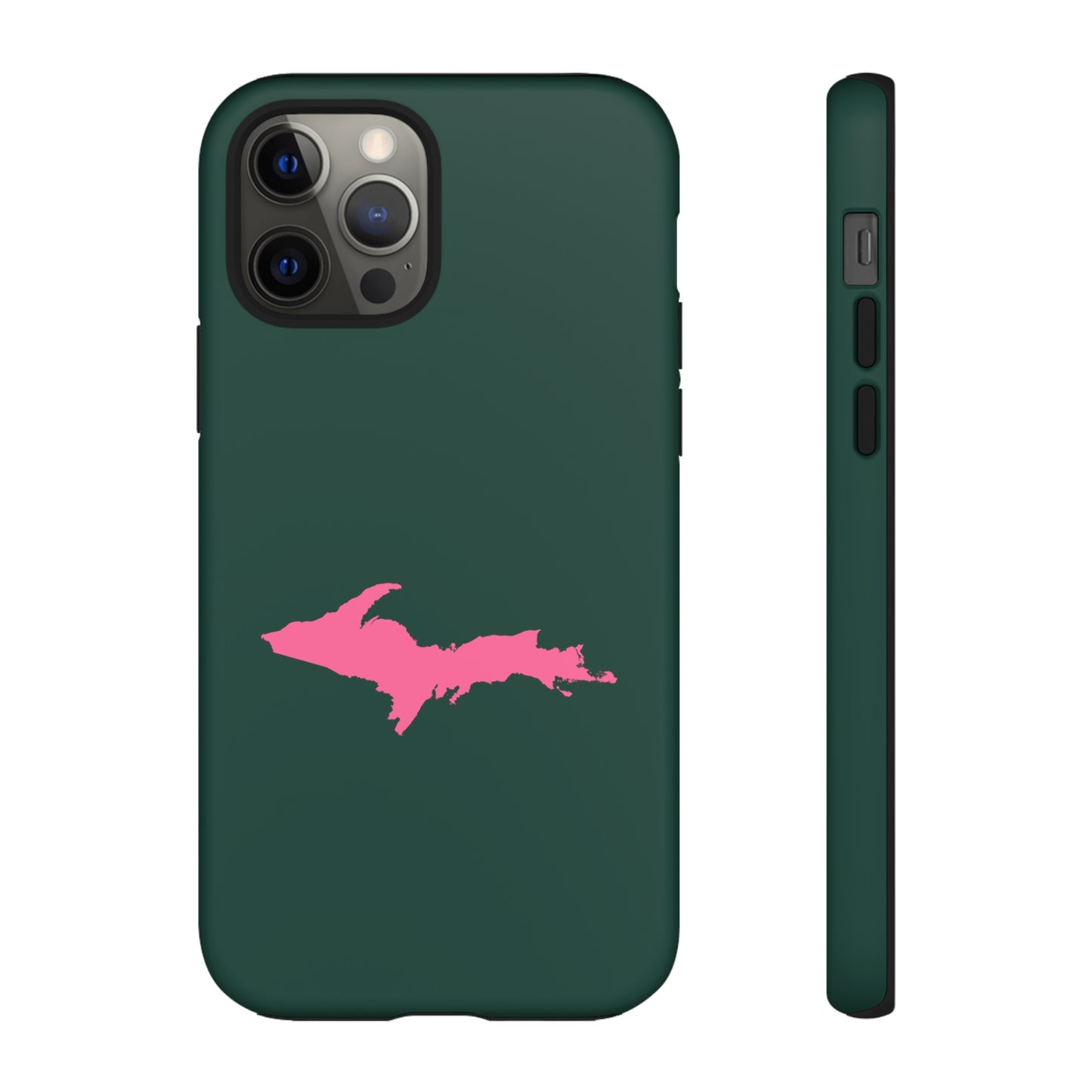 Michigan Upper Peninsula Tough Phone Case (Green w/ Pink UP Outline) | Apple iPhone