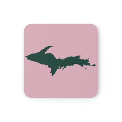 Michigan Upper Peninsula Coaster Set (Pink w/ Green UP Outline) | Corkwood - 4 pack
