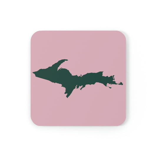Michigan Upper Peninsula Coaster Set (Pink w/ Green UP Outline) | Corkwood - 4 pack