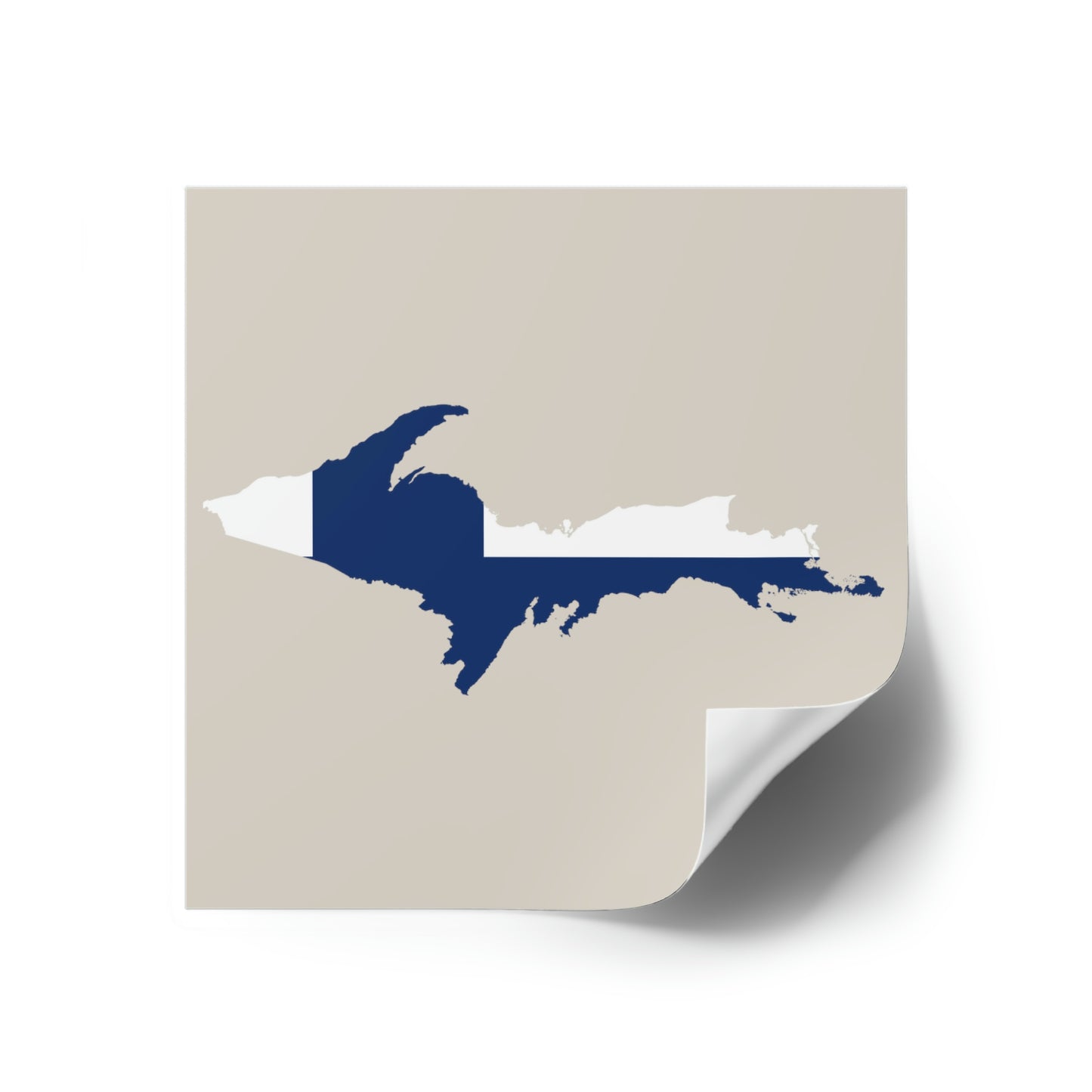 Michigan Upper Peninsula Square Sticker (Canvas Color w/ UP Finland Flag Outline) | Indoor/Outdoor