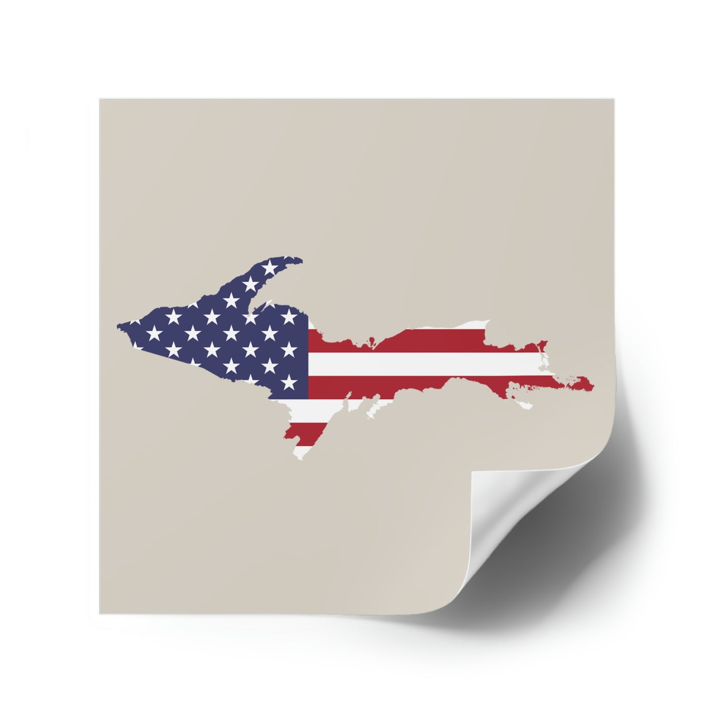 Michigan Upper Peninsula Square Sticker (Canvas Color w/ UP USA Flag Outline) | Indoor/Outdoor