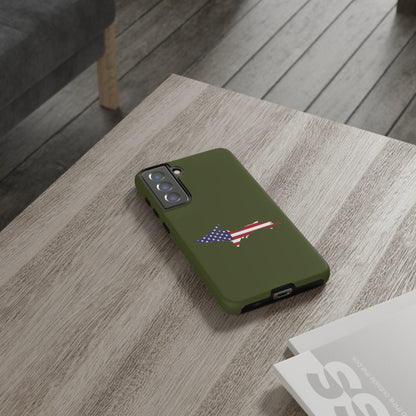 Michigan Upper Peninsula Tough Phone Case (Army Green w/ UP USA Flag Outline) | Samsung & Pixel Android