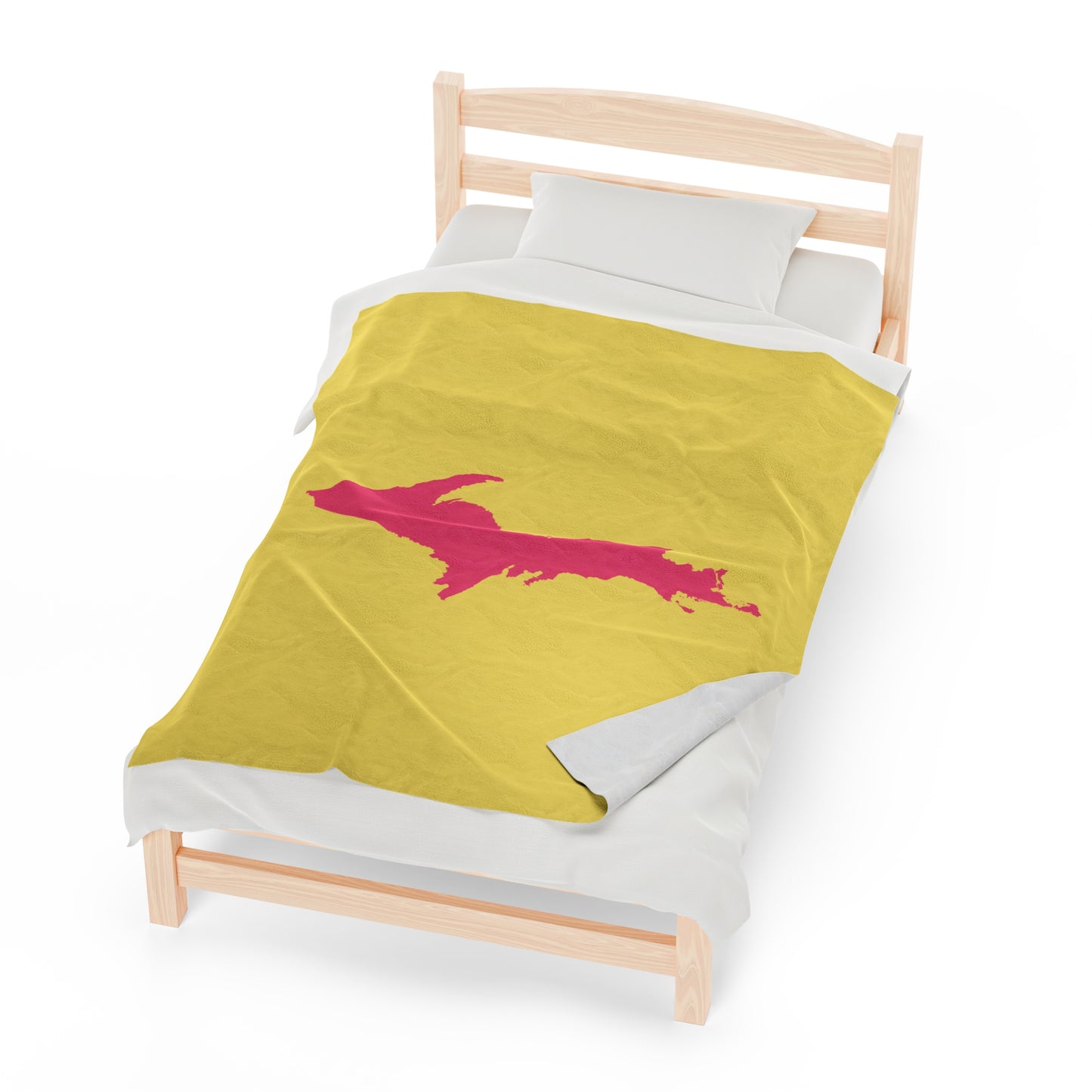 Michigan Upper Peninsula Plush Blanket (w/ Pink UP Outline) | Cherry Yellow